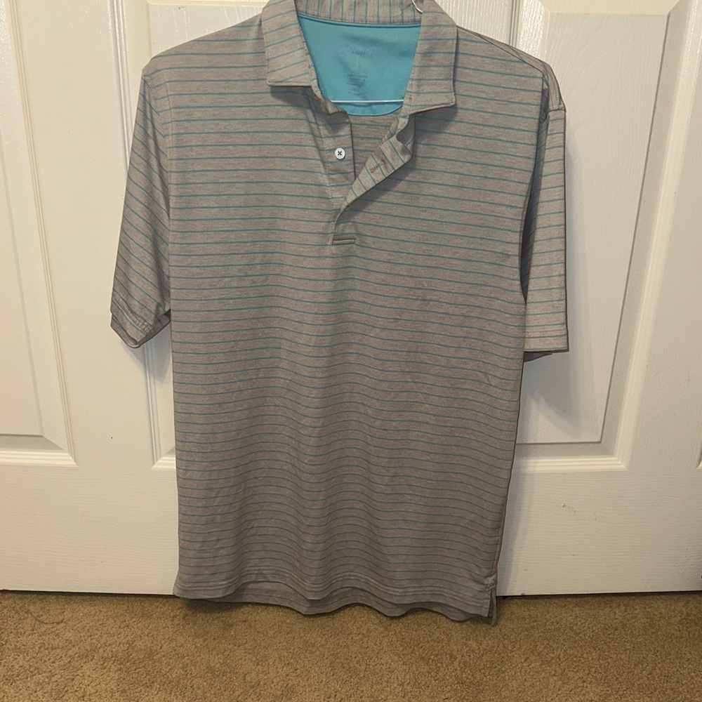 johnnie-O Gray and Blue Striped Polo Shirt